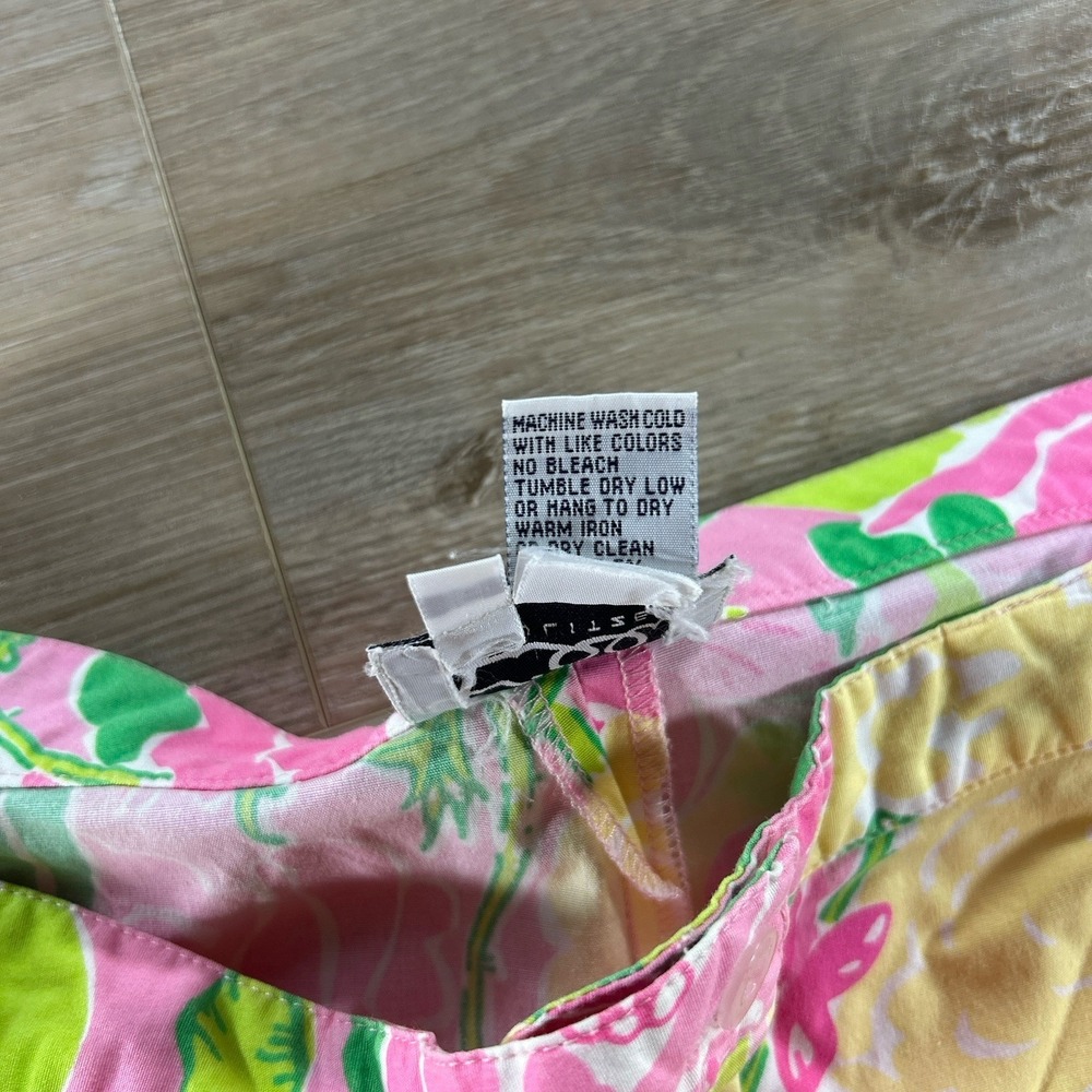 VTG Lilly Pulitzer Size 16 Pink Yellow Cotton Poplin Capri Shoo Fly Floral Pants - Picture 5 of 9